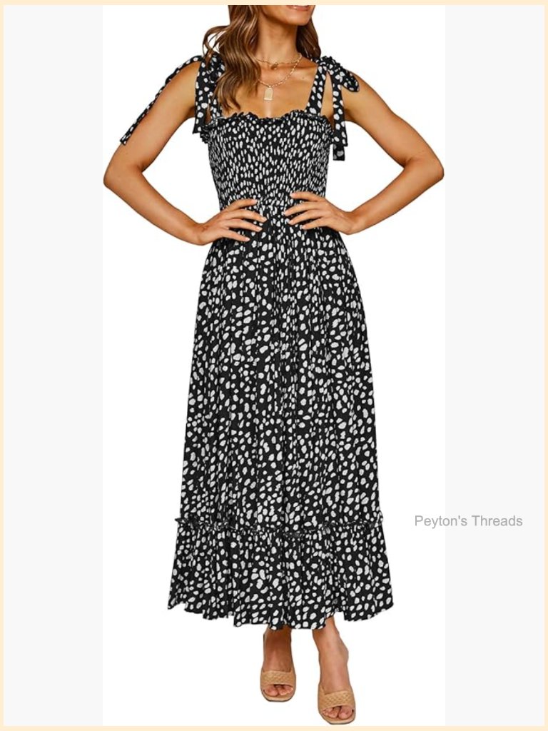 Women's Cotton Midi Dress With Ruffled Hemline And Adjustable Straps